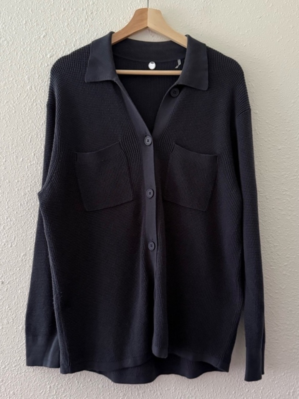 Margaret O’Leary Waffle Knit Button-Front Cardigan/Shirt • SM